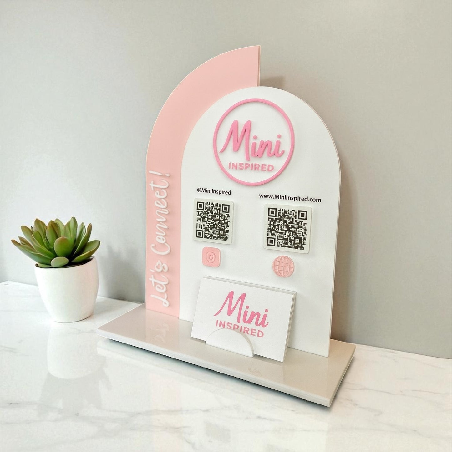 Custom Acrylic Social Media QR Code Sign with Business Card Holder | Small Business Display