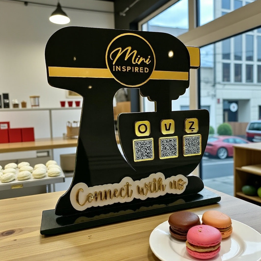 Custom Acrylic Bakery QR Code Sign with Business Card Holder | Social Media & Payment Display for Small Businesses