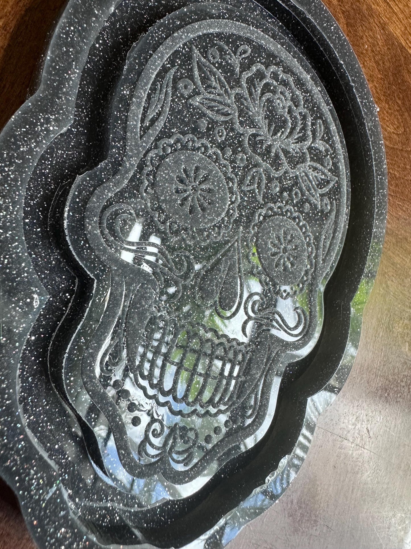 Day of the Dead Skull Trinket Tray, silicone molds for epoxy resin - DIY trinket Tray- Giant shaker mold