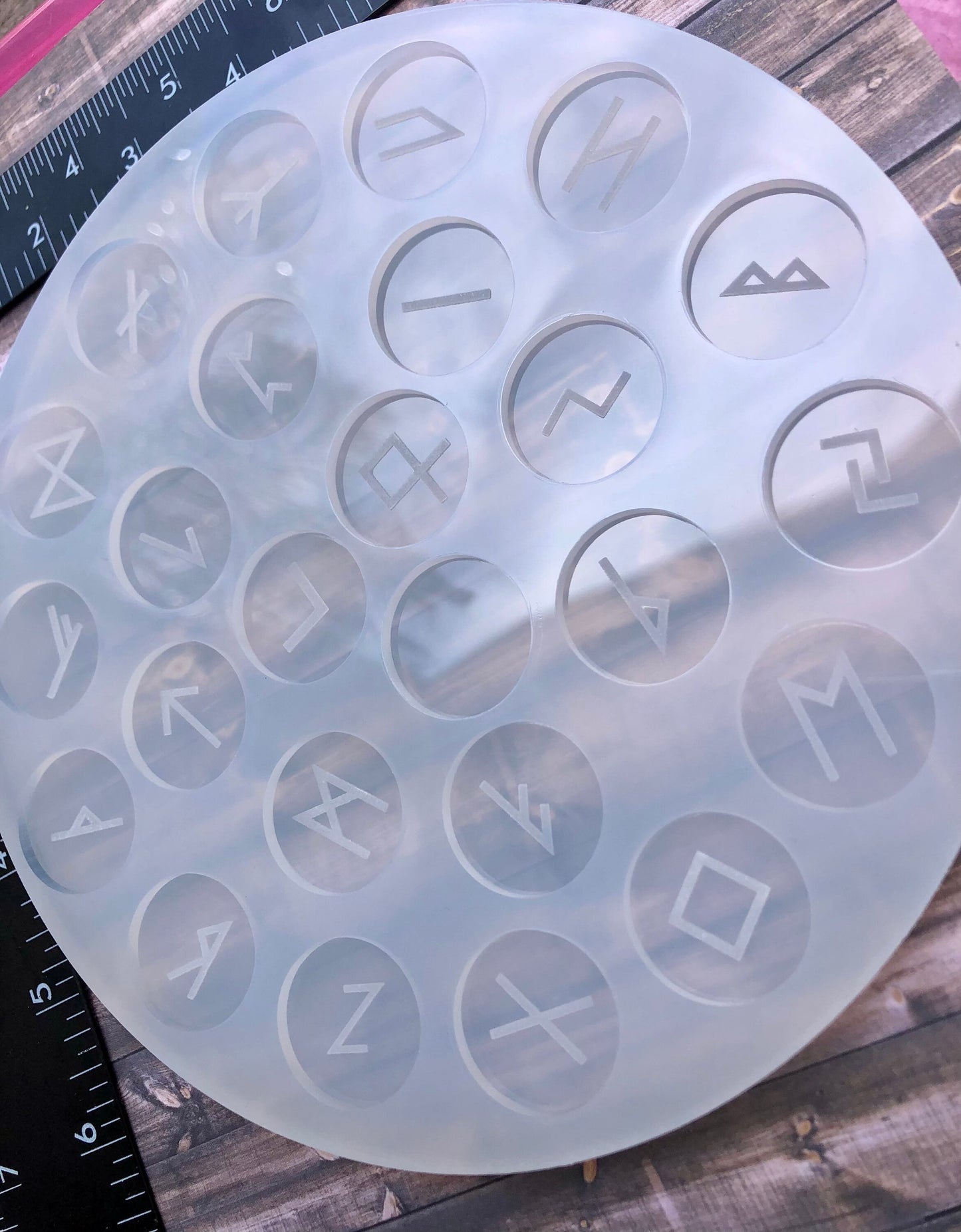 Elder Futkark circle runes - UV translucent silicone 1 inch diameter