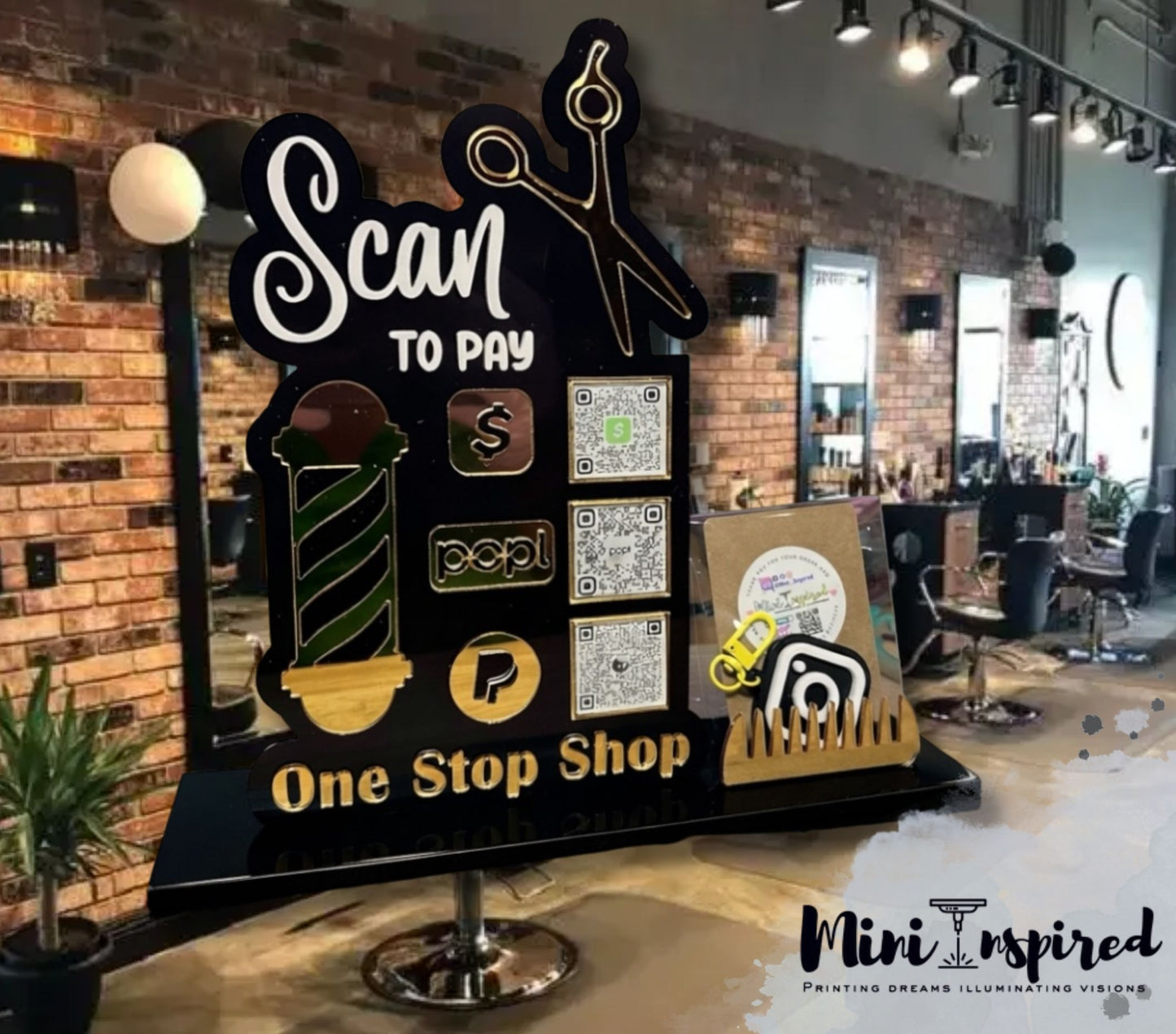BarberPro™ QR Checkout Sign with Card Holder