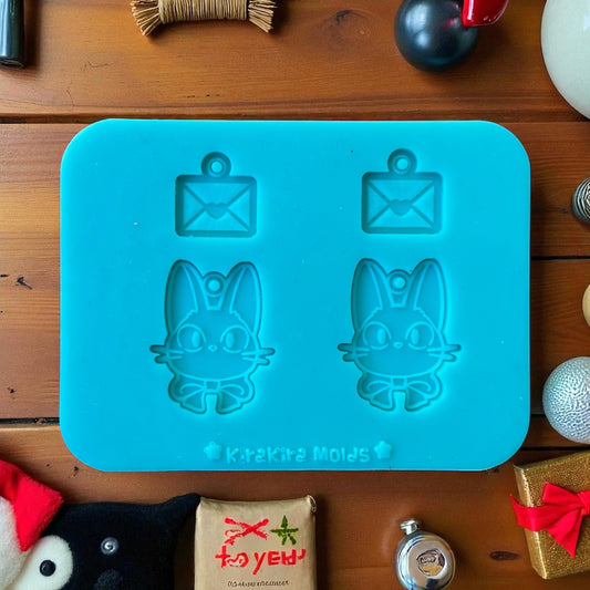 Witch’s Cat & Magic Letter Silicone Earring Mold – Cute Resin Jewelry Mold (Set of 2 Pairs)