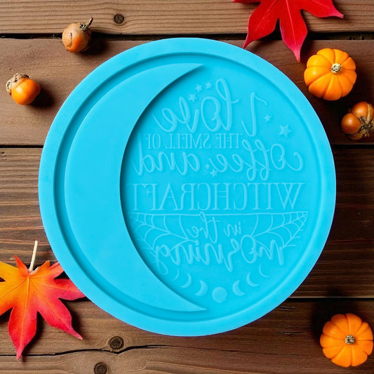 Moon & Witchy Quote Silicone Mold – Halloween Resin Tray Mold, Gothic Witchcraft Décor (Round 5.5 in)