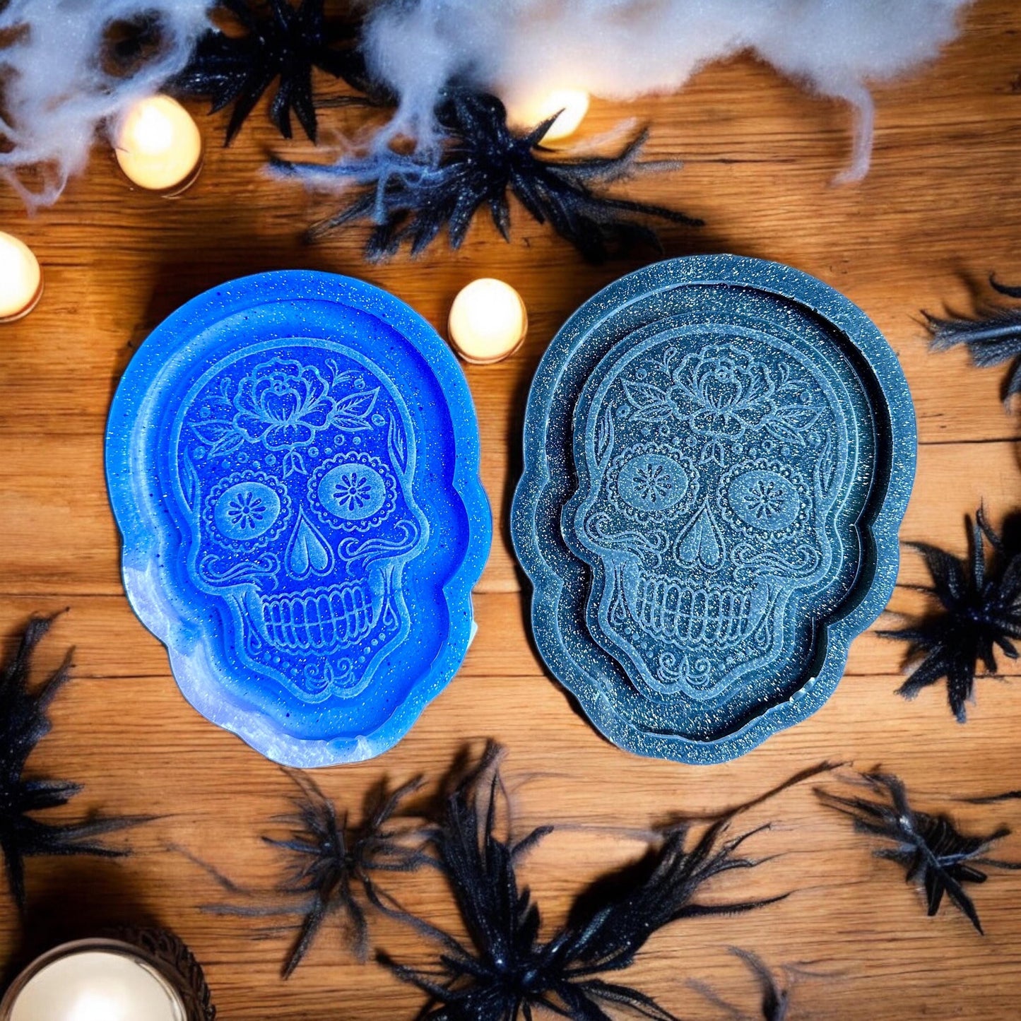 Day of the Dead Skull Trinket Tray, silicone molds for epoxy resin - DIY trinket Tray- Giant shaker mold