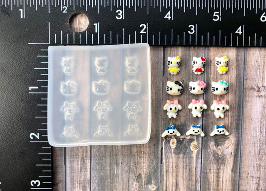 Bunny, Cat, Dog cabochon translucent silicone palette- 1cm mini cabochon for nail decal, nail cabs, nail design, nail decor, shaker bits